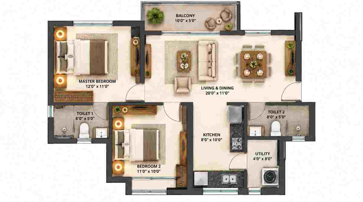 Adarsh Urbanite 2 BHK floor plan