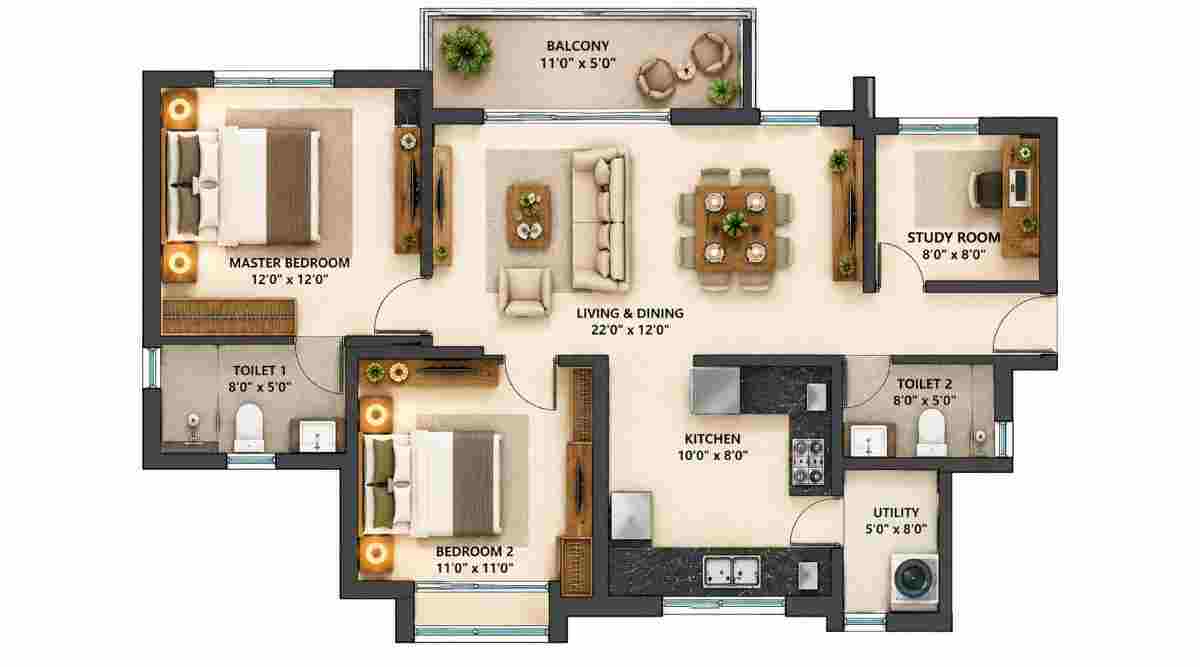 Adarsh Urbanite 3 BHK floor plan