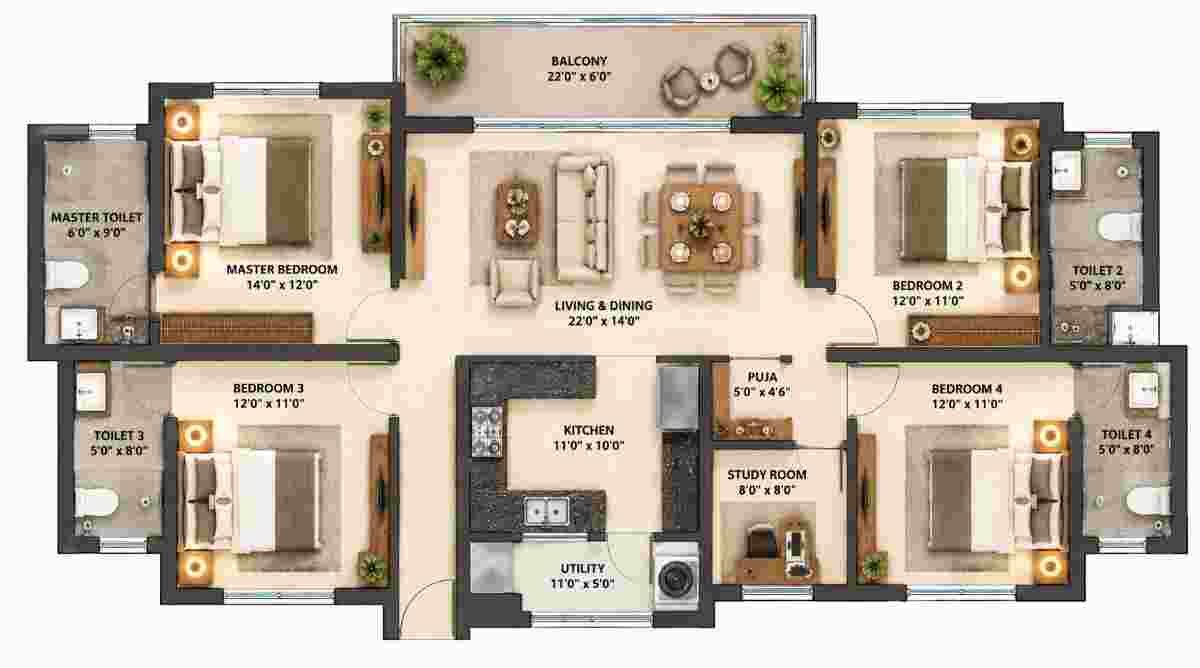 Adarsh Urbanite 4 BHK floor plan